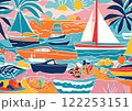 可愛いヨットのシームレスパターン 122253151