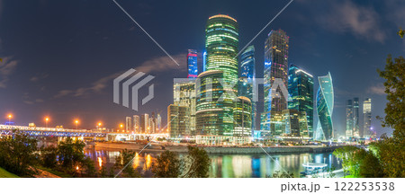 Moscow city at summer night. Modern skyscrapers in Moscow-city downtown. Moscow, Russia 122253538