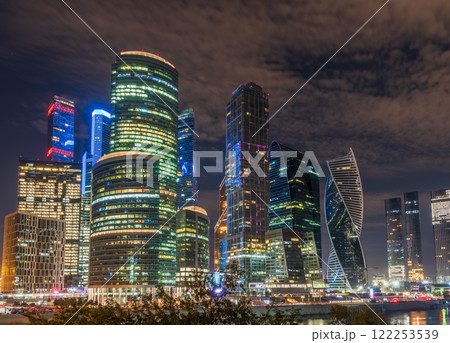 Moscow city at summer night. Modern skyscrapers in Moscow-city downtown. Moscow, Russia 122253539