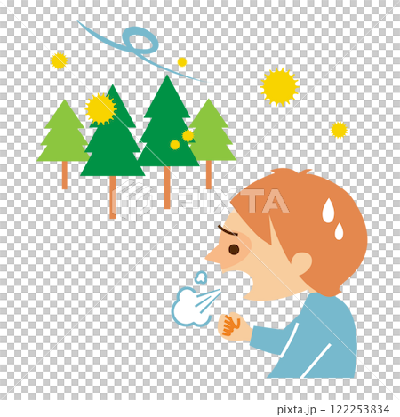 花粉症　咳が出る子供のイメージイラスト 122253834