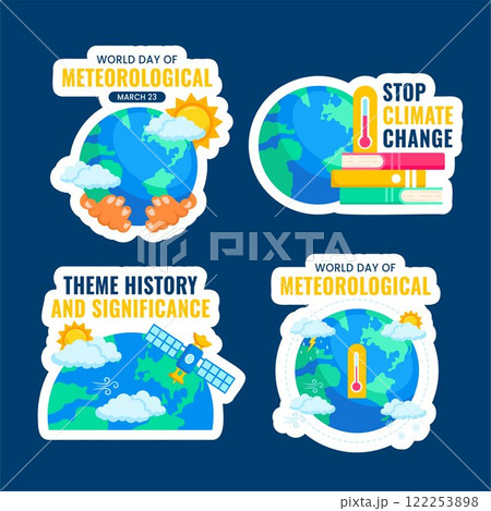 World Meteorological Day Label Template with Flat Cartoon Hand-Drawn Design 122253898
