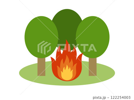 広葉樹林が燃える山火事のベクターイラスト 広葉樹林が燃える山火事のベクターイラスト 122254003