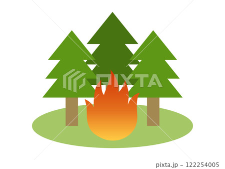 針葉樹林が燃える山火事のベクターイラスト 針葉樹林が燃える山火事のベクターイラスト 122254005