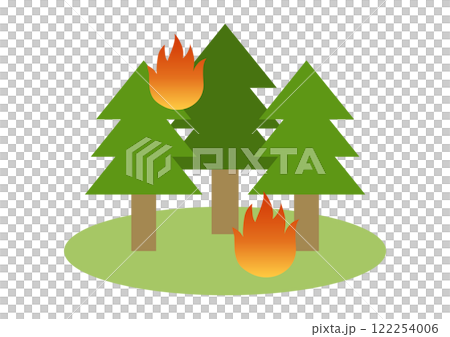 針葉樹林が燃える山火事のベクターイラスト 針葉樹林が燃える山火事のベクターイラスト 122254006
