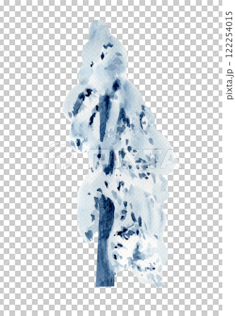 Pine tree under heavy snow watercolor illustration isolated on white background. Nature, winter landscape design element. High quality clip art perfect for cards, banners, posters, books decor 122254015