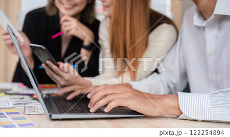 Brainstorming session for the creative team of designers in application design and implementation planning ux ui Teamwork of modern business teams 122254894