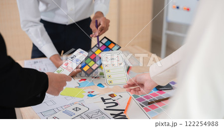 Application development team Meet together to brainstorm ideas for planning ux ui of the application for smartphones 122254988