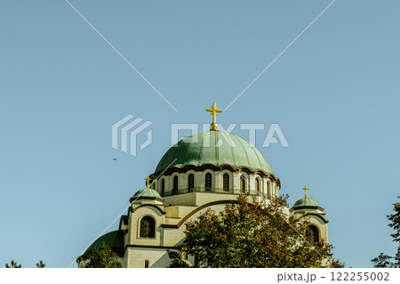 Belgrade, Serbia- 10162024: The Temple Of Saint Sava outdoor interior, people pray in an Orthodox church, frescoes on the ceilings and walls of the church Belgrade, Serbia- 10162024: The Temple Of Saint Sava outdoor interior, people pray in an Orthodox church, frescoes on the ceilings and walls of the church 122255002