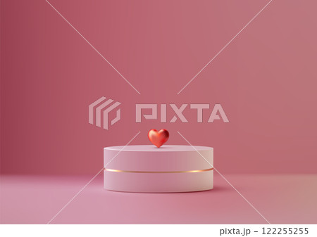 Valentines Day 3D Pink Podium with Gold Accent and Red Heart for Romantic and Elegant Mockup Design 122255255
