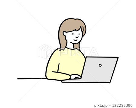 パソコンで仕事をする女性のイラスト パソコンで仕事をする女性のイラスト 122255390