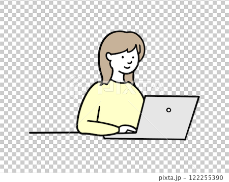 パソコンで仕事をする女性のイラスト パソコンで仕事をする女性のイラスト 122255390