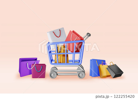 3D shopping or gift bag in shopping cart 122255420