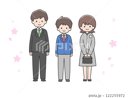 入学式 並んで立つ男子学生と両親 入学式 並んで立つ男子学生と両親 122255972