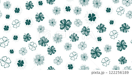 St. Patricks Day, clover pattern on white. Hand drawn illustrations	 122256189