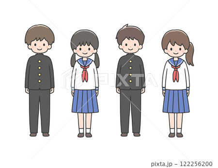 並んで立つ学生たち4人 122256200