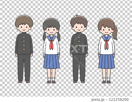並んで立つ学生たち4人 122256200