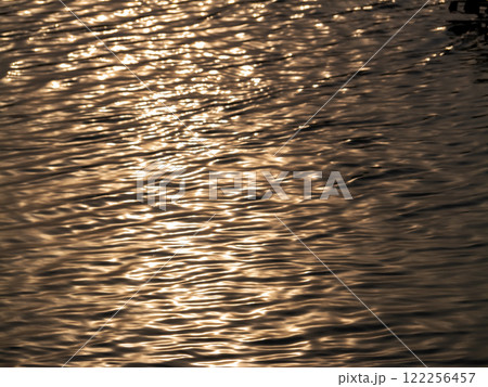 Rippling water reflections riverside park nature photography evening light serene environment 122256457