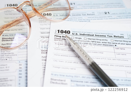 Tax form 1040 U.S. Individual Income Tax Return, business finance. 122256912