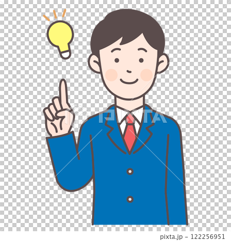 指差しながらアイディアを思いつくブレザーの男子学生 122256951
