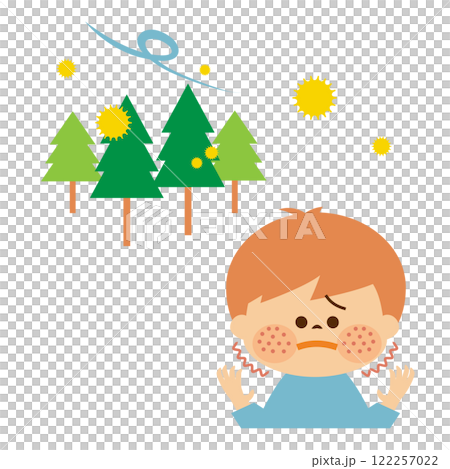 花粉症　皮膚のかゆい子供のイメージイラスト 122257022