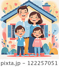 家の前に立つ家族 122257051