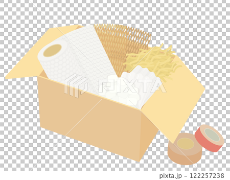 様々な緩衝材とダンボール箱のイラスト 様々な緩衝材とダンボール箱のイラスト 122257238
