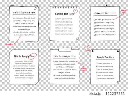 Hand-drawn memo and notebook frame set, sticky notes, binders, paper, A01, with text Hand-drawn memo and notebook frame set, sticky notes, binders, paper, A01, with text 122257253