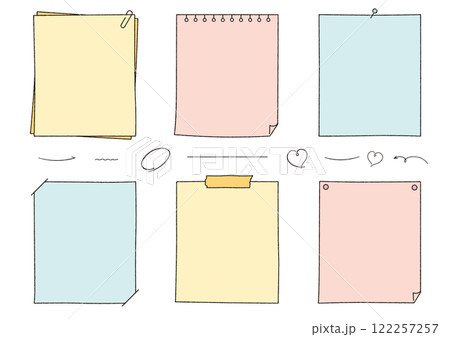 手描きのメモやノートのフレームセット 付箋・バインダー・紙 A03 文字なし 手描きのメモやノートのフレームセット 付箋・バインダー・紙 A03 文字なし 122257257