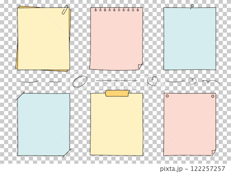 手描きのメモやノートのフレームセット 付箋・バインダー・紙 A03 文字なし 手描きのメモやノートのフレームセット 付箋・バインダー・紙 A03 文字なし 122257257