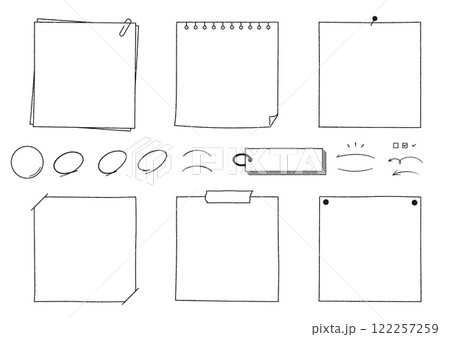 手描きのメモやノートのフレームセット 付箋・バインダー・紙 C01 文字なし 手描きのメモやノートのフレームセット 付箋・バインダー・紙 C01 文字なし 122257259