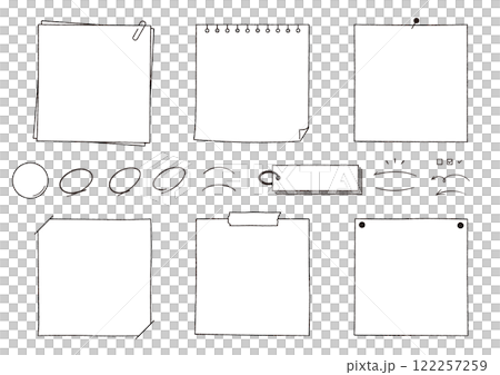手描きのメモやノートのフレームセット 付箋・バインダー・紙 C01 文字なし 手描きのメモやノートのフレームセット 付箋・バインダー・紙 C01 文字なし 122257259