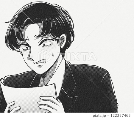 契約書のミスを見つけて慌てる新入社員の漫画コマ風イラスト 122257465
