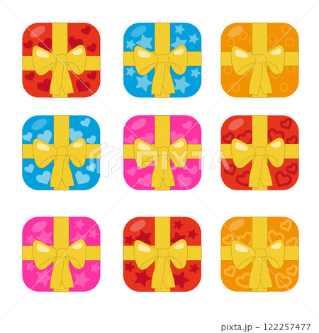 Set of bright colorful gift boxes for Valentine's day or Happy Birthday. 122257477