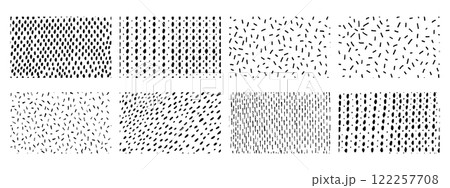 Set of simple background with small black lines. Vector seamless pattern with hand drawn sprinkles. 122257708