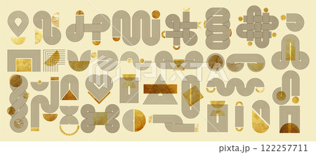Boho zen arch lines. Abstract geometric shapes with gold texture. Vector illustration 122257711