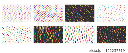 Set of colorful small dash seamless patterns. Vector wallpaper with spots texture. Set of colorful small dash seamless patterns. Vector wallpaper with spots texture. 122257719