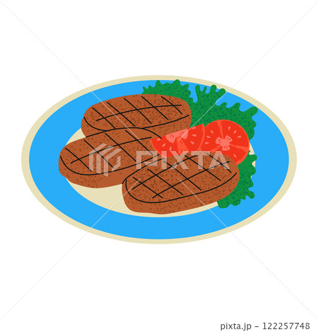 Kofta with salad and tomato. Traditional Middle Eastern food. Hand drawn vector illustration. 122257748