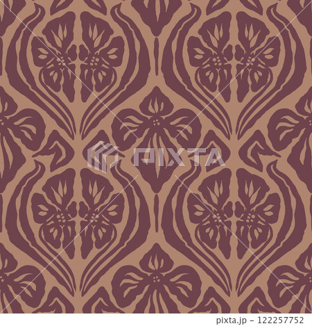 Inky brush strokes brown flowers seamless pattern damask style Inky brush strokes brown flowers seamless pattern damask style 122257752