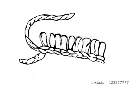 Knitted or crocheted hobby items. Hand knit element.Vector Hand drawing black and white line art illustration for handmade, hobby Knitting handicraft product design, label isolated from background Knitted or crocheted hobby items. Hand knit element.Vector Hand drawing black and white line art illustration for handmade, hobby Knitting handicraft product design, label isolated from background 122257777