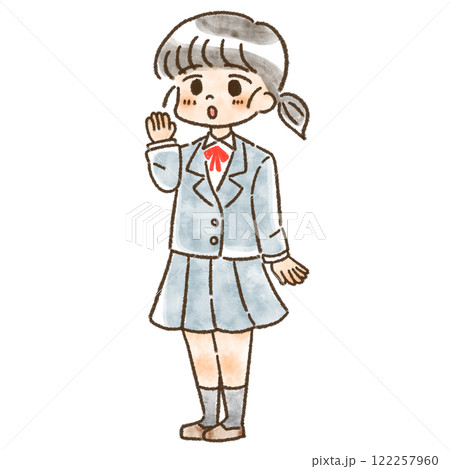 質問している風の女学生のイラスト、手描き風、水彩風 122257960