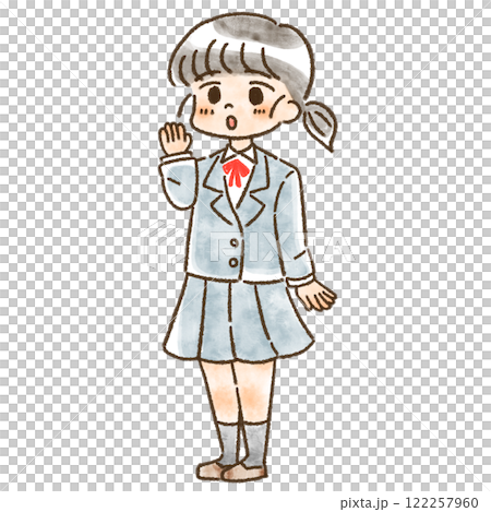 女學生提問的插圖，手繪風格，水彩風格 122257960