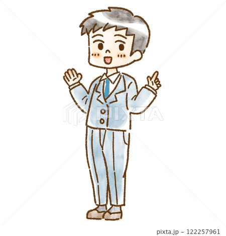 勉強を教えている風の男子学生のイラスト、手描き風、水彩風 勉強を教えている風の男子学生のイラスト、手描き風、水彩風 122257961