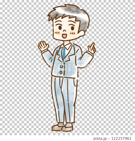 勉強を教えている風の男子学生のイラスト、手描き風、水彩風 勉強を教えている風の男子学生のイラスト、手描き風、水彩風 122257961