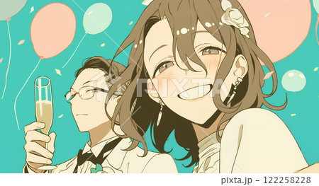 乾杯してお祝いする幸せな若いカップル 122258228