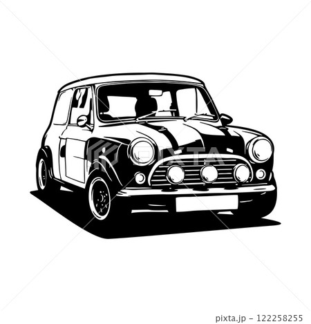 Classic Mini 2 - Classic Car, Stencil, Silhouette, Vector Clip Art for tshirt and emblem 122258255