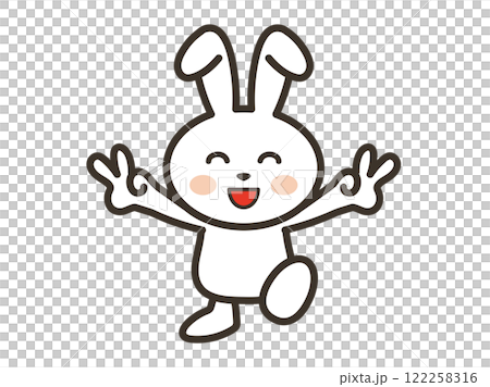 An illustration of a cute white rabbit who is overjoyed with a double peace sign An illustration of a cute white rabbit who is overjoyed with a double peace sign 122258316