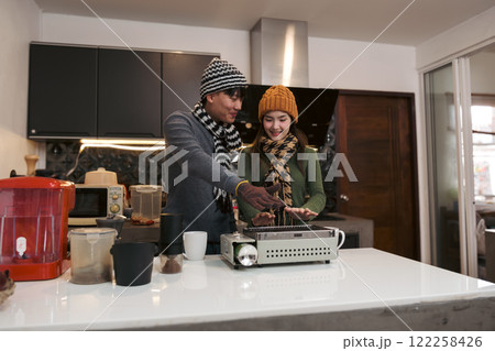 Young Asian couple living at home Young Asian couple living at home 122258426