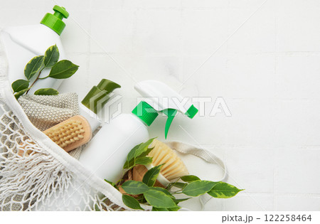 Eco friendly cleaning products promoting sustainable lifestyle in home cleaning routine Eco friendly cleaning products promoting sustainable lifestyle in home cleaning routine 122258464