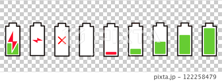 Set of battery level icons Set of battery level icons 122258479