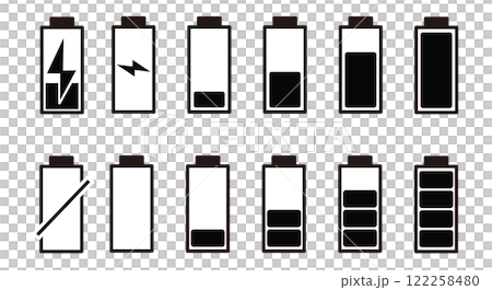 バッテリー残量のモノクロのアイコンセット 122258480